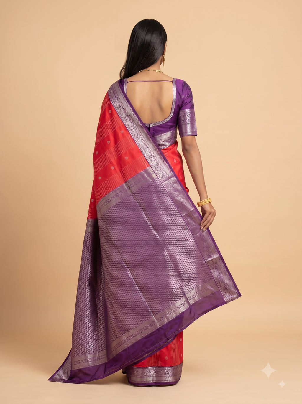 Red Semi Silk with Purple color Border