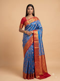 Dark Blue and Copper Zari Woven Semi Silk Saree