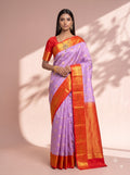Olive Green Silk Saree with Teal Zari Border