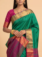Art Silk Saree with Copper Gold Zari & Geometric Pallu