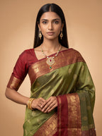 Olive Green Maroon Cotton Silk Saree