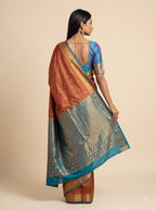 Dusty Rose Silk Saree with Aqua Blue Leaf Zari Border