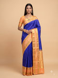 Peach Silk Saree with Royal Blue Zari Pallu