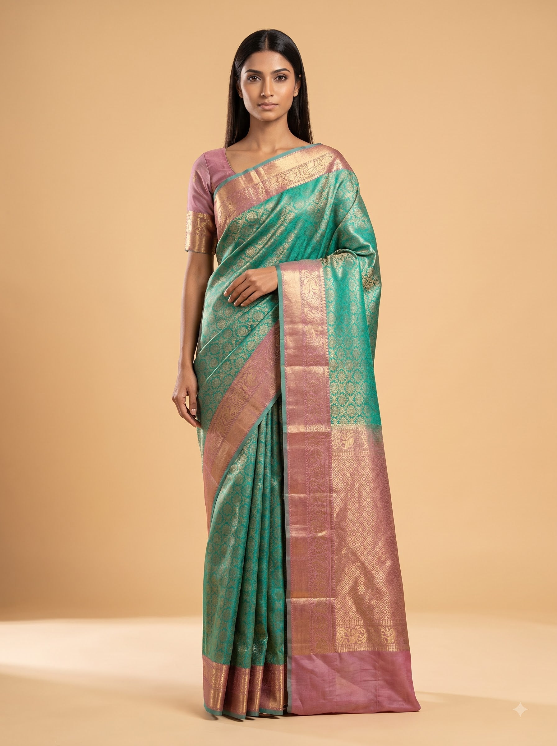 Antique Gold Zari Kanjeevaram Silk Saree with Rich Woven Pallu