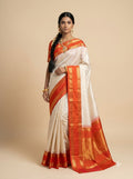 Peach Red Gold Zari Kanjivaram Silk Saree