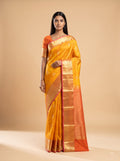 Mustard Orange Kanjeevaram Silk Saree with Red Gold Border