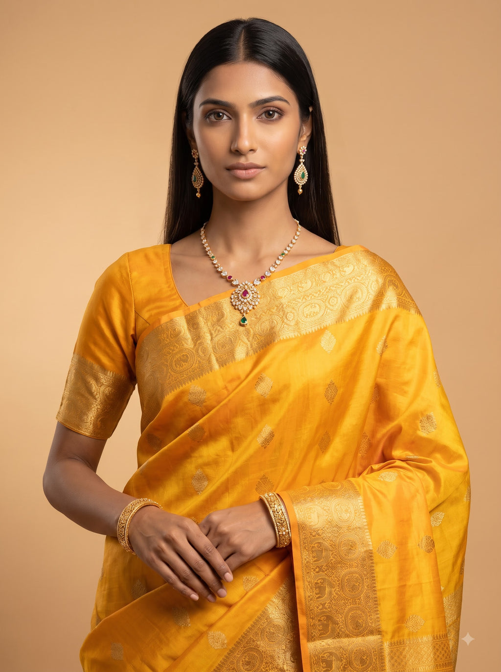 Turmeric Yellow Kanjeevaram Silk Saree with Brocade Border