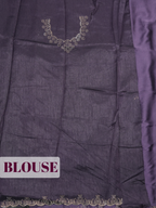 Dark Purple Satin Fancy Saree with Stone-Studded Border Design