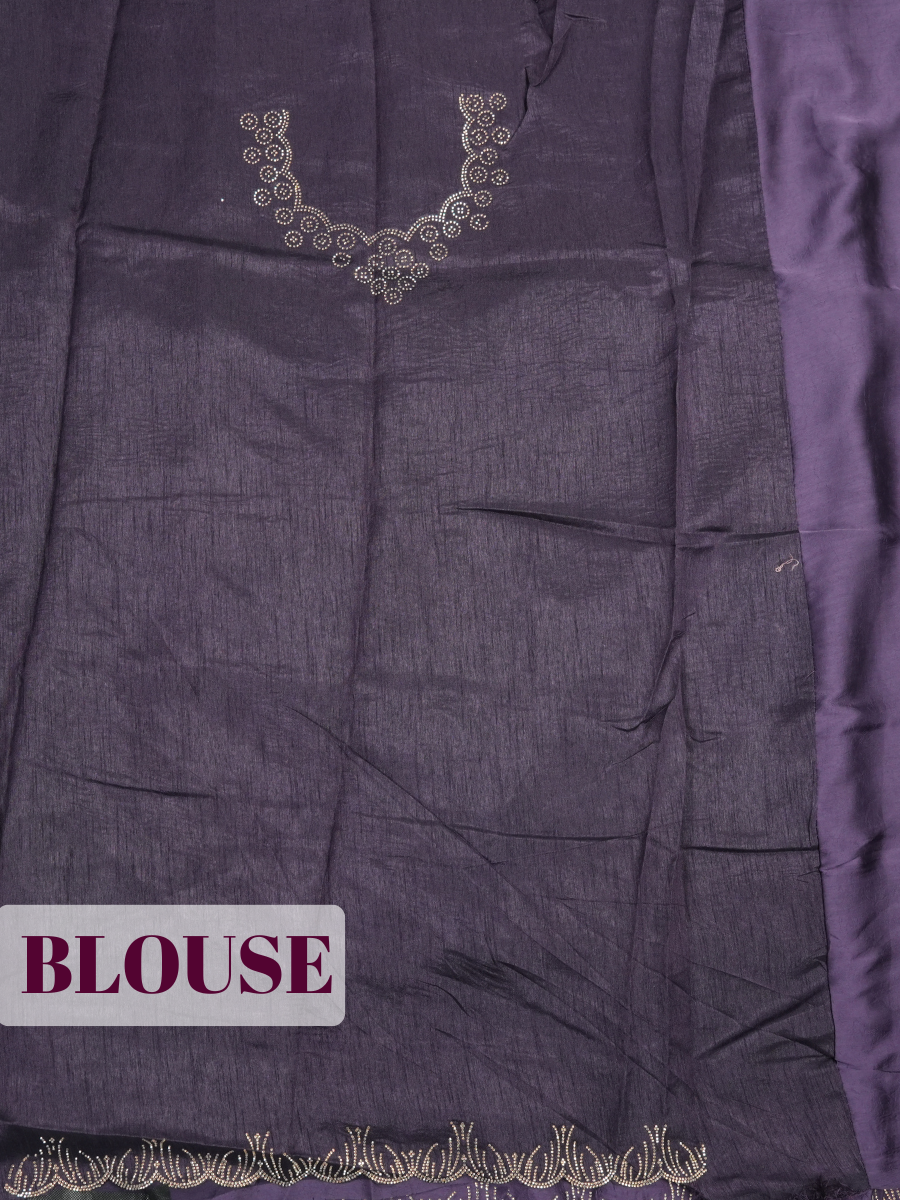 Dark Purple Satin Fancy Saree with Stone-Studded Border Design
