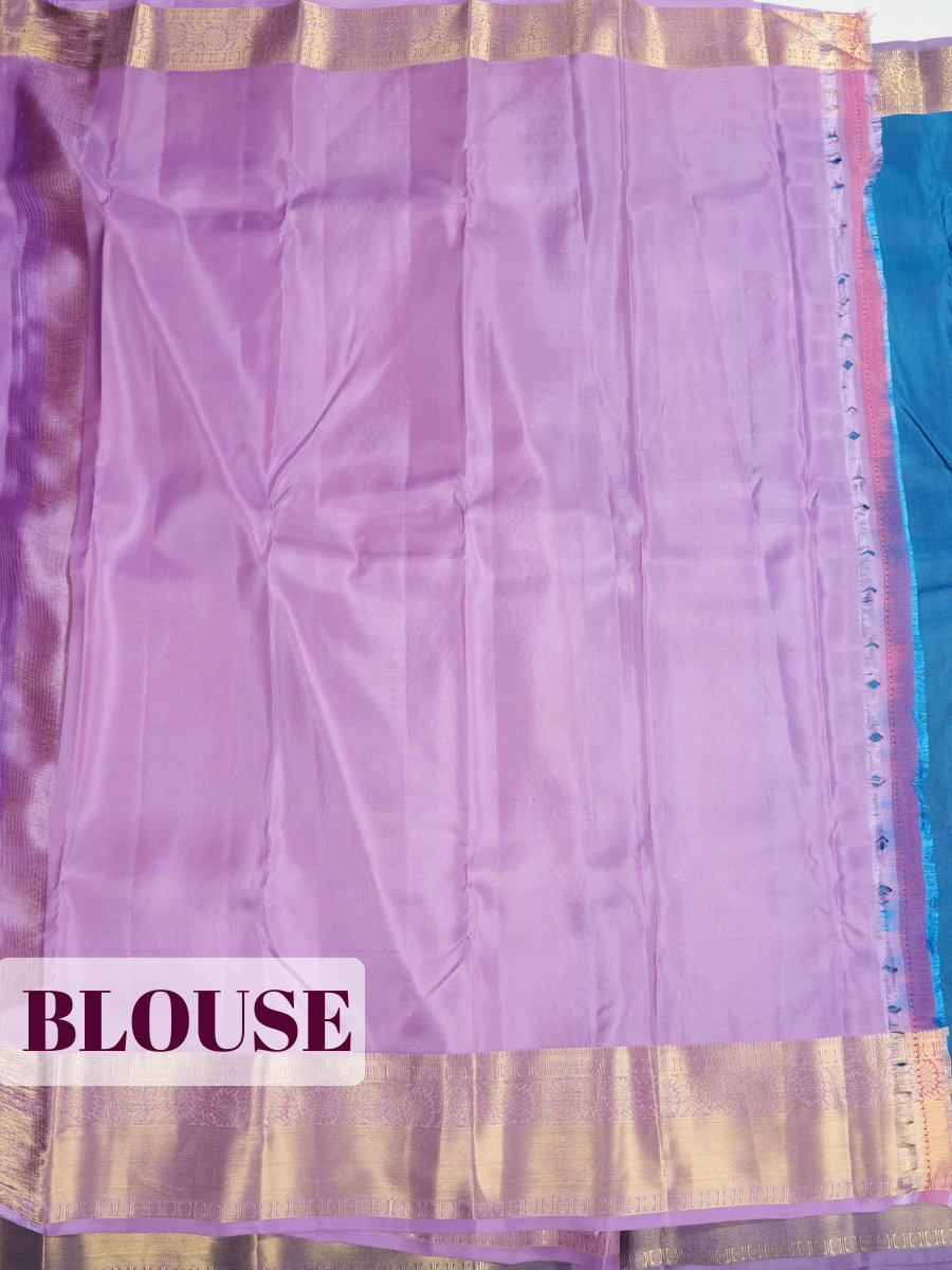 Blue Kanchivaram Saree with Floral Motif Brocade Border