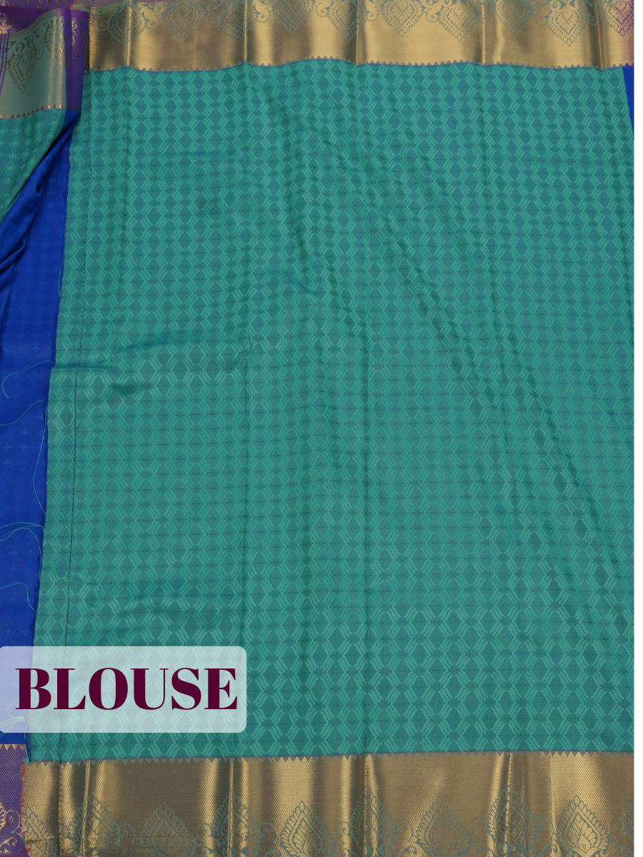 Turquoise Blue Silk Saree with Geometric Woven Pattern and Zari Paisley Border