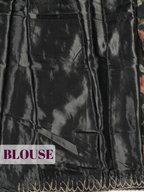 Black Satin Fancy Saree with Brasso Print with Metallic Floral Motifs