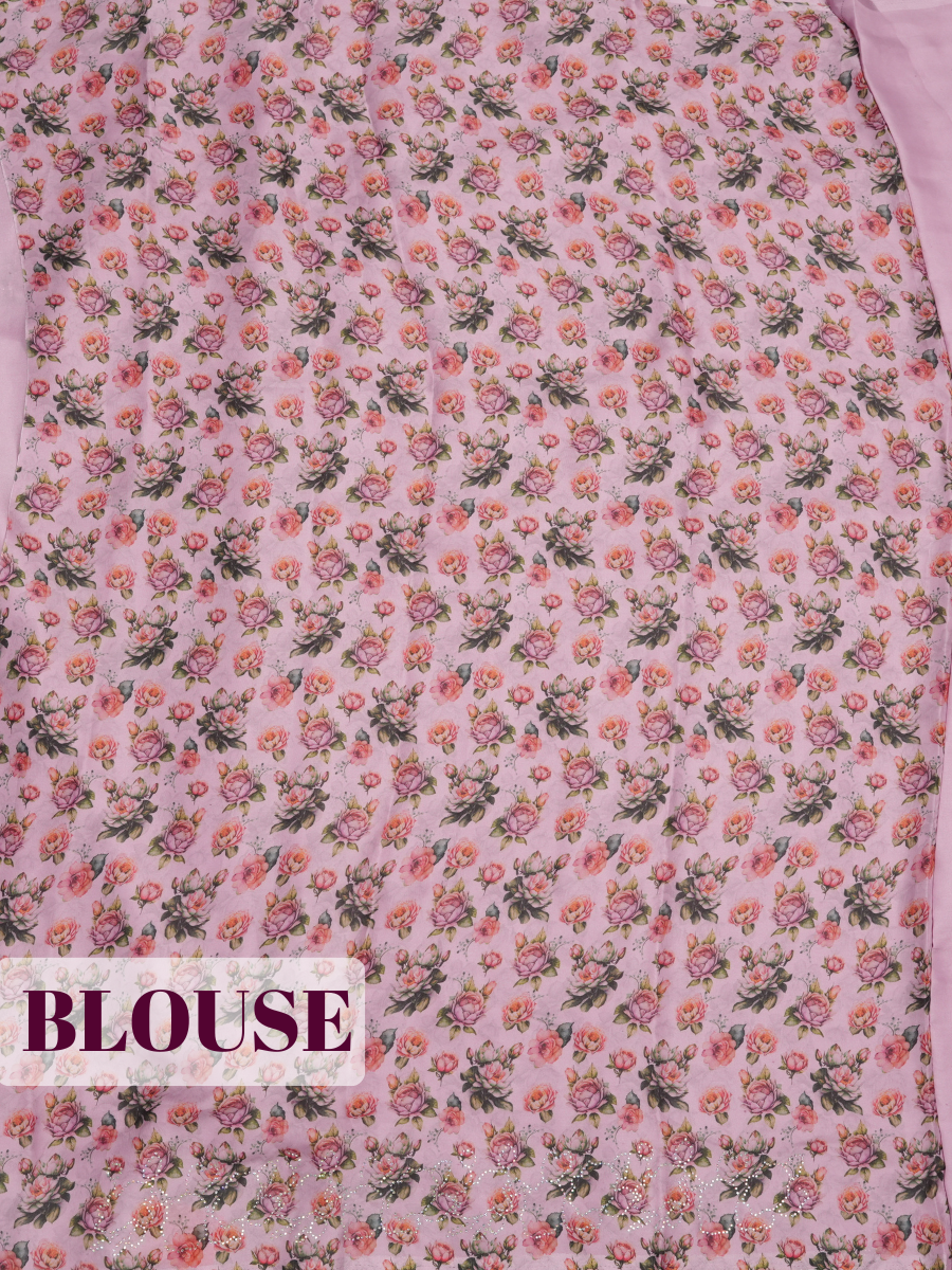 Purple Satin Fancy Saree with Floral Bouquet and Rose Print