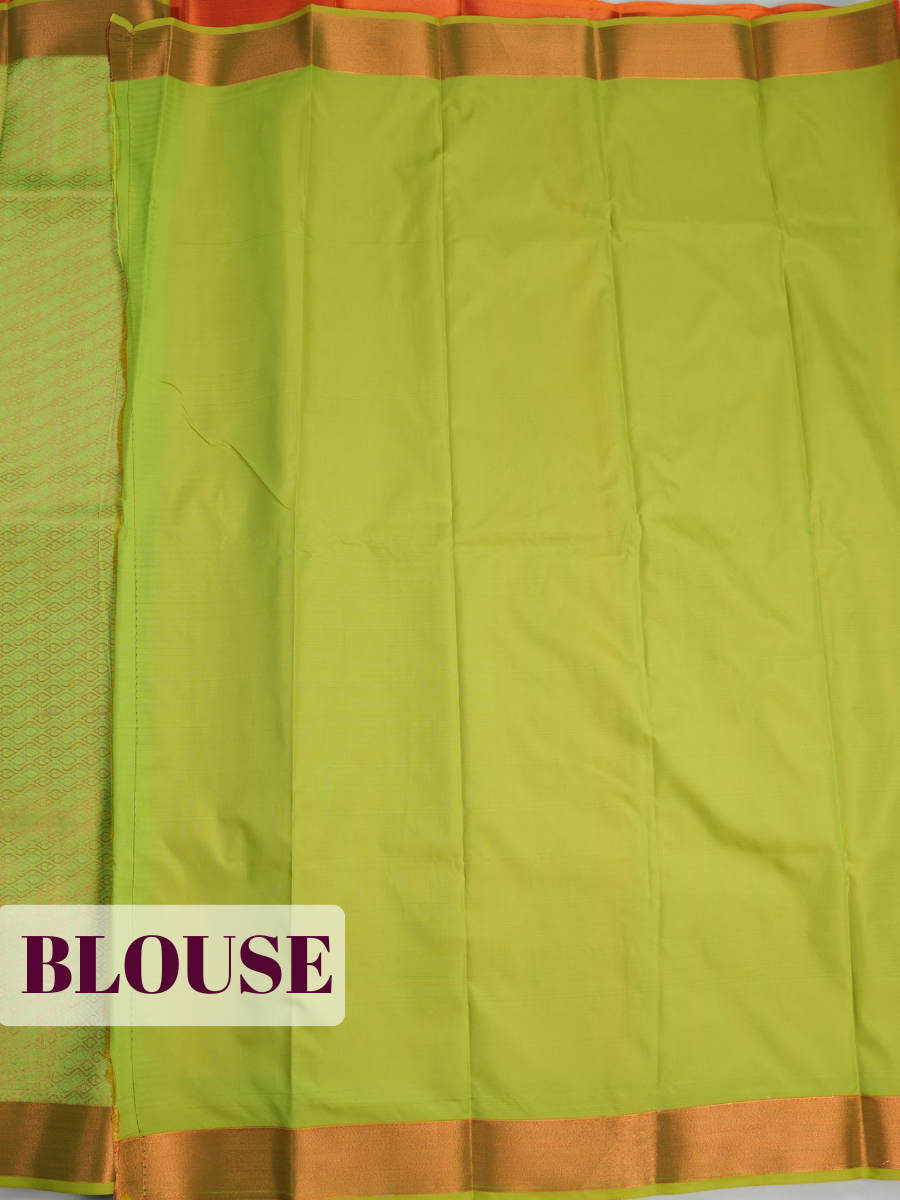Orange Semi Silk Saree with Medium-Width Zari Kaddi Border