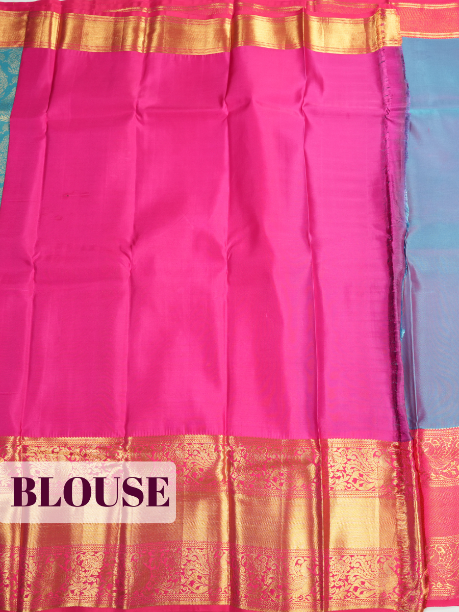 Blue Kanchivaram Saree with Floral Brocade Border