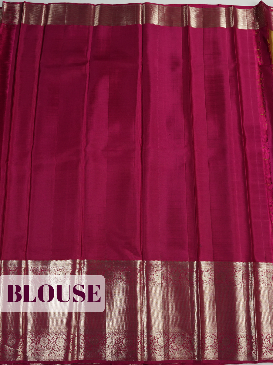 Parrot Green Kanchipuram Saree with Peacock Floral Zari Border