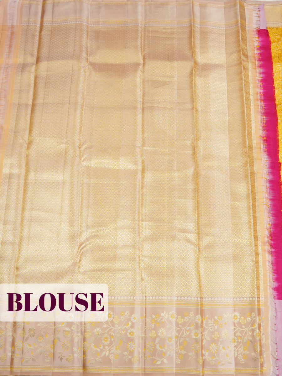Yellow Kanchipuram Saree with Floral Vine Zari Border