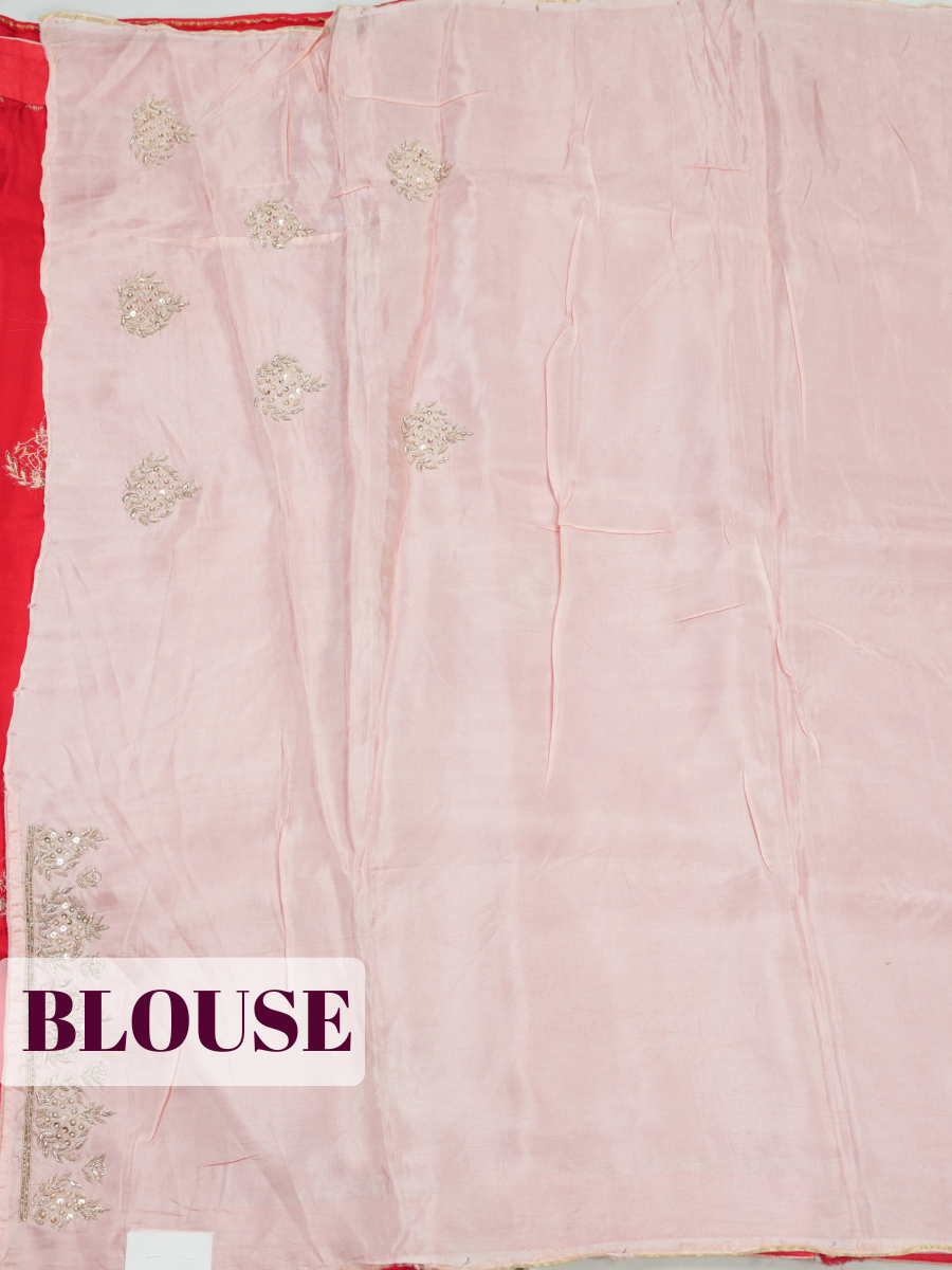Red Fancy Saree with Gold Floral Embroidery
