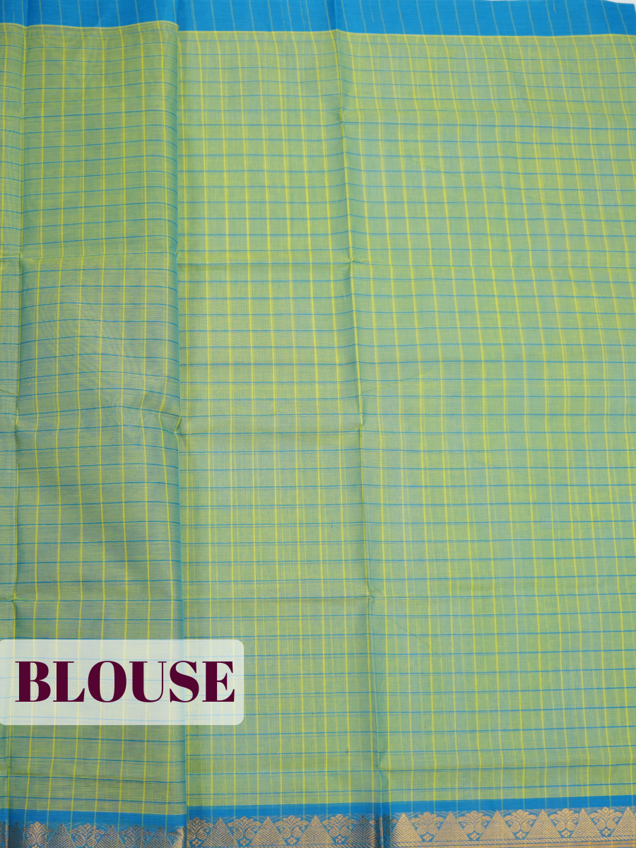 Lime Green Venkatagiri Cotton Saree with Zari Temple Chevron Border