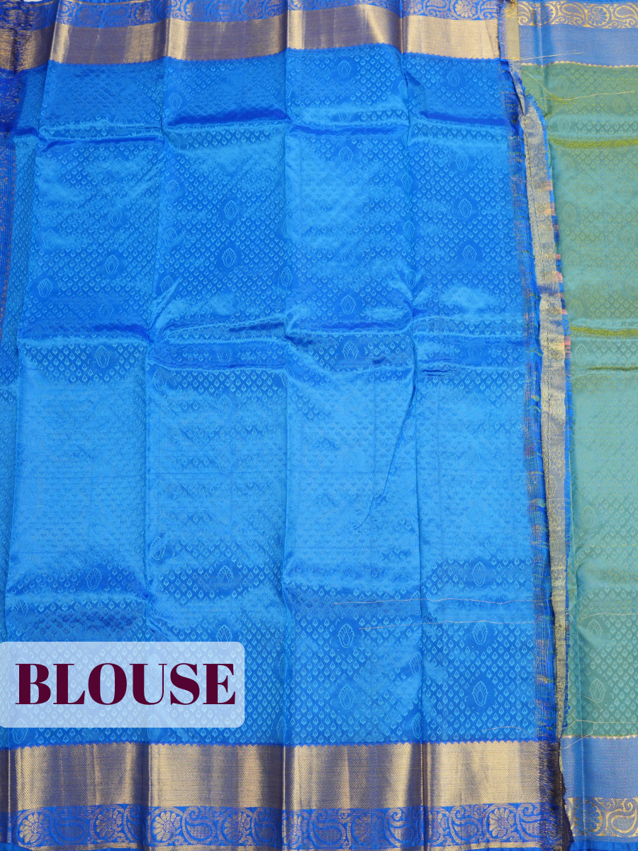 Blue Arni Kanchipuram Silk Saree with Geometric Buttas with Paisley Floral Border