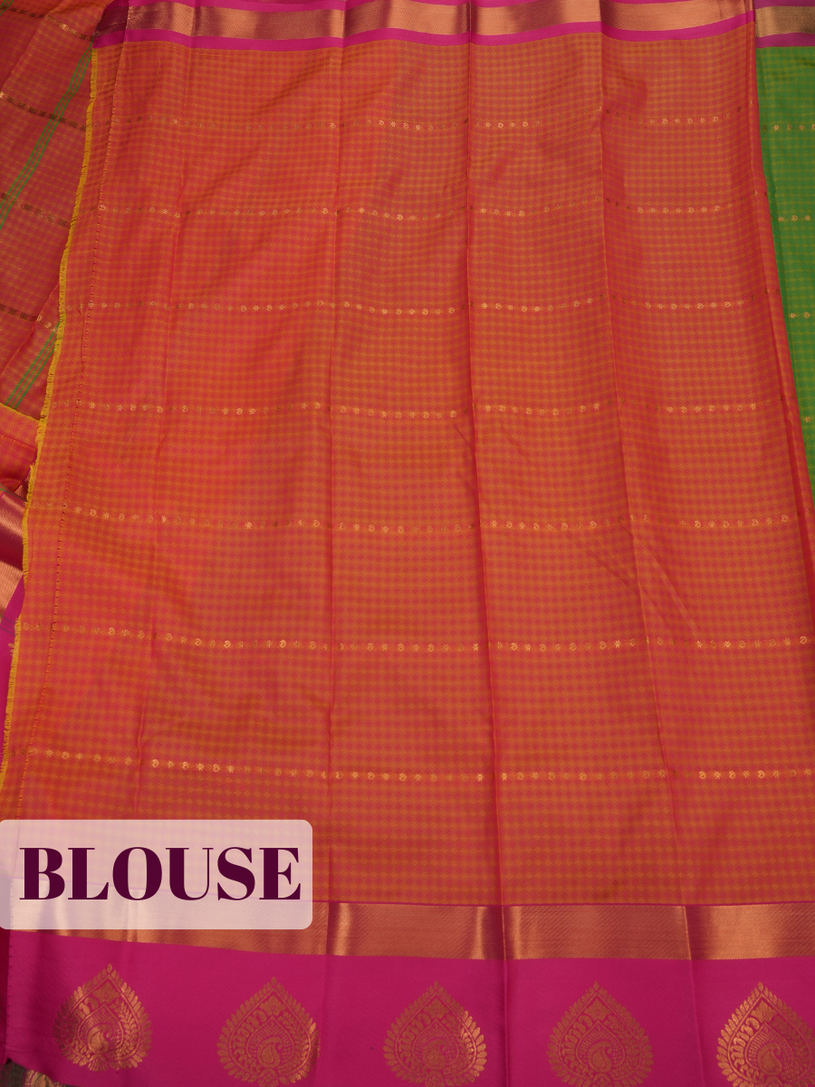 Vibrant Green Bangalore Silk Saree with Emerald Green Pallu and Magenta Zari Border