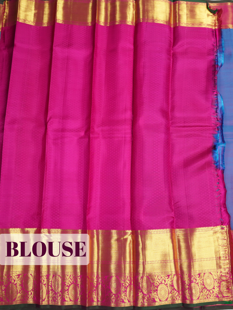 Blue Kanchivaram Saree with Floral Brocade Zari Border