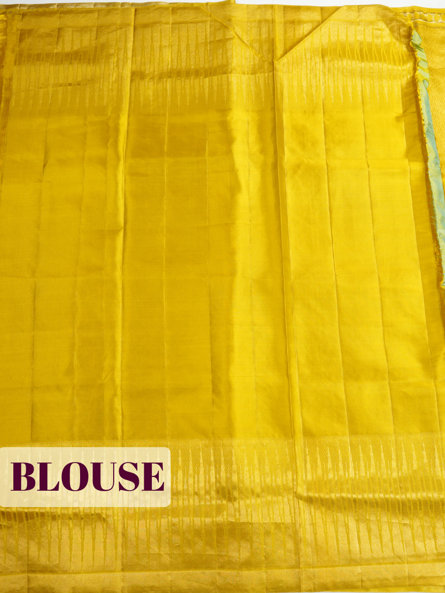 Mustard Yellow Pure Kanjivaram Tissue Silk Saree with A self-zari brocade border