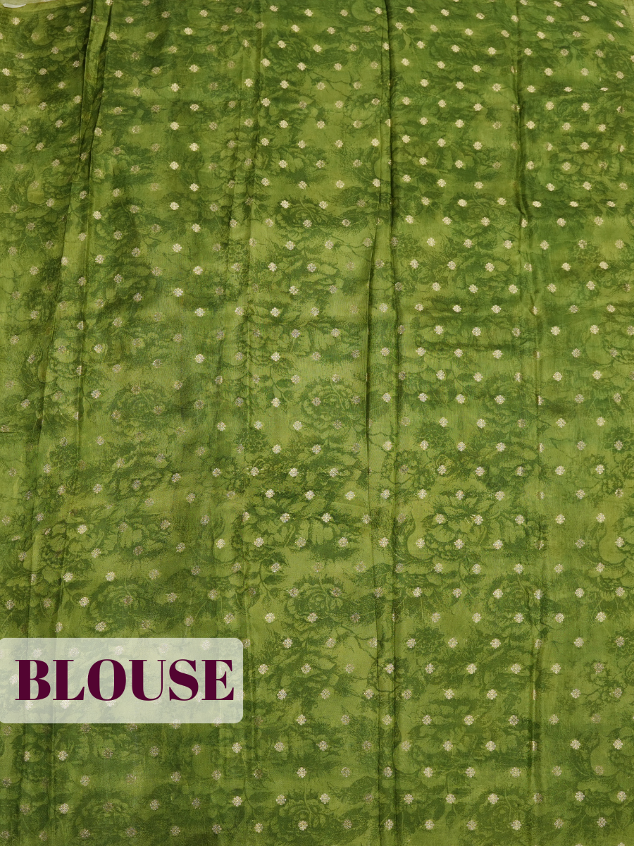 Bottle Green Tissue Crepe Fancy Saree with Floral Print and Metallic Border