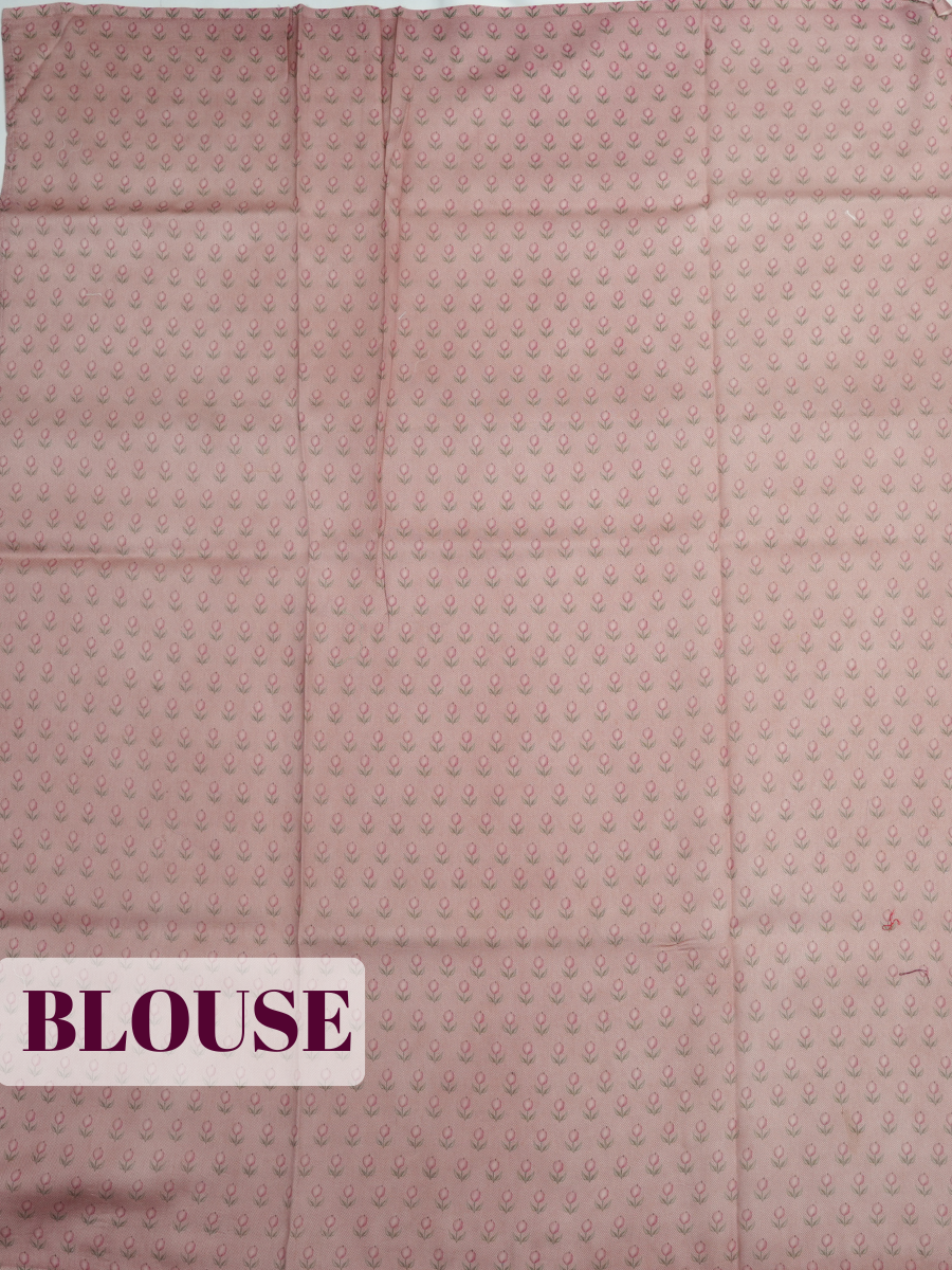 Onion Pink Organza Saree with Floral Print and Lace Trim