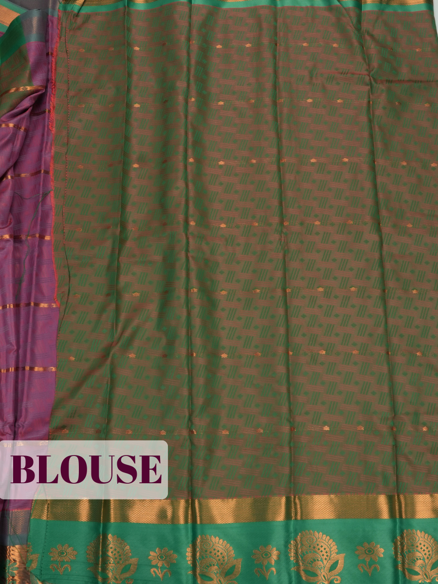 Magenta Silk Saree with Green Pallu and Paisley Zari Border
