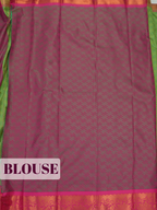 Green Bangalore Silk Saree with Intricate Gold Geometric Weave and Magenta Zari Border