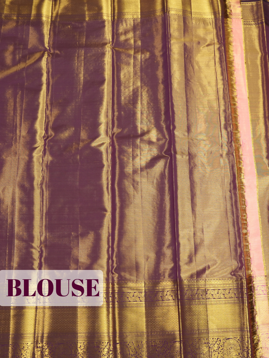 Light Pink Kanchipuram Tissue silk Saree with Floral Paisley Zari Border