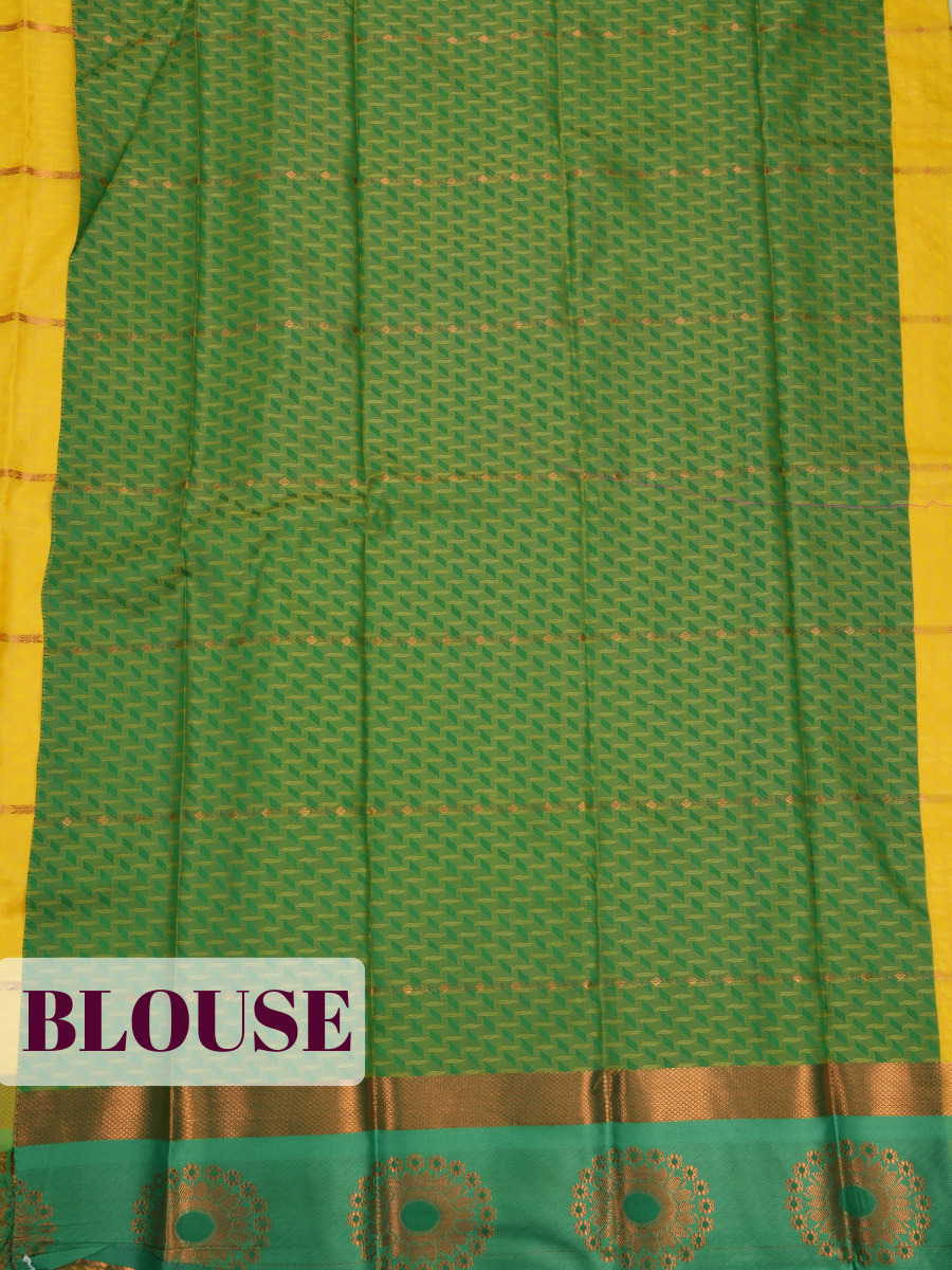 Golden Yellow Bangalore Silk Saree with Emerald Green Floral Pallu