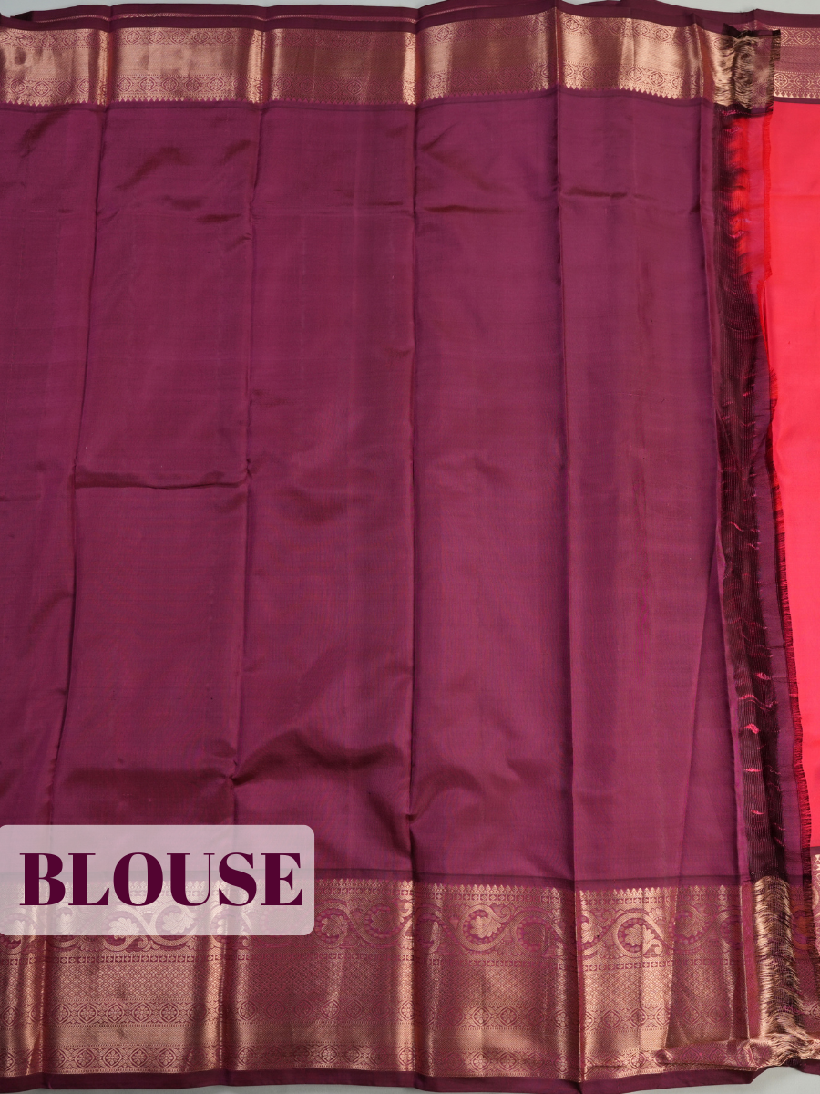 Red Pure Kanchipuram Saree with Floral Paisley Diamond Lattice Zari Border