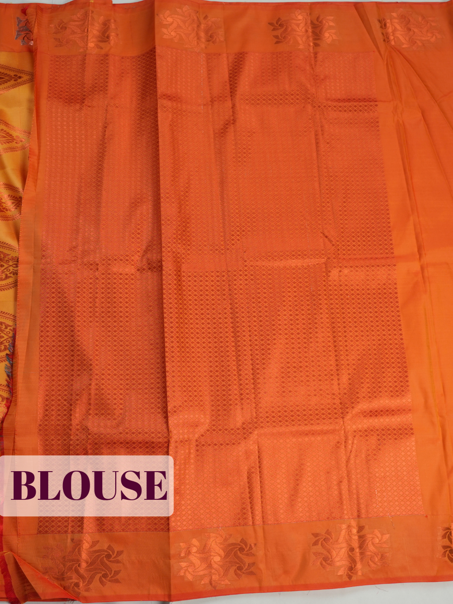 Orange Semi Silk Saree with Medium-Width Self-Design Zari Border