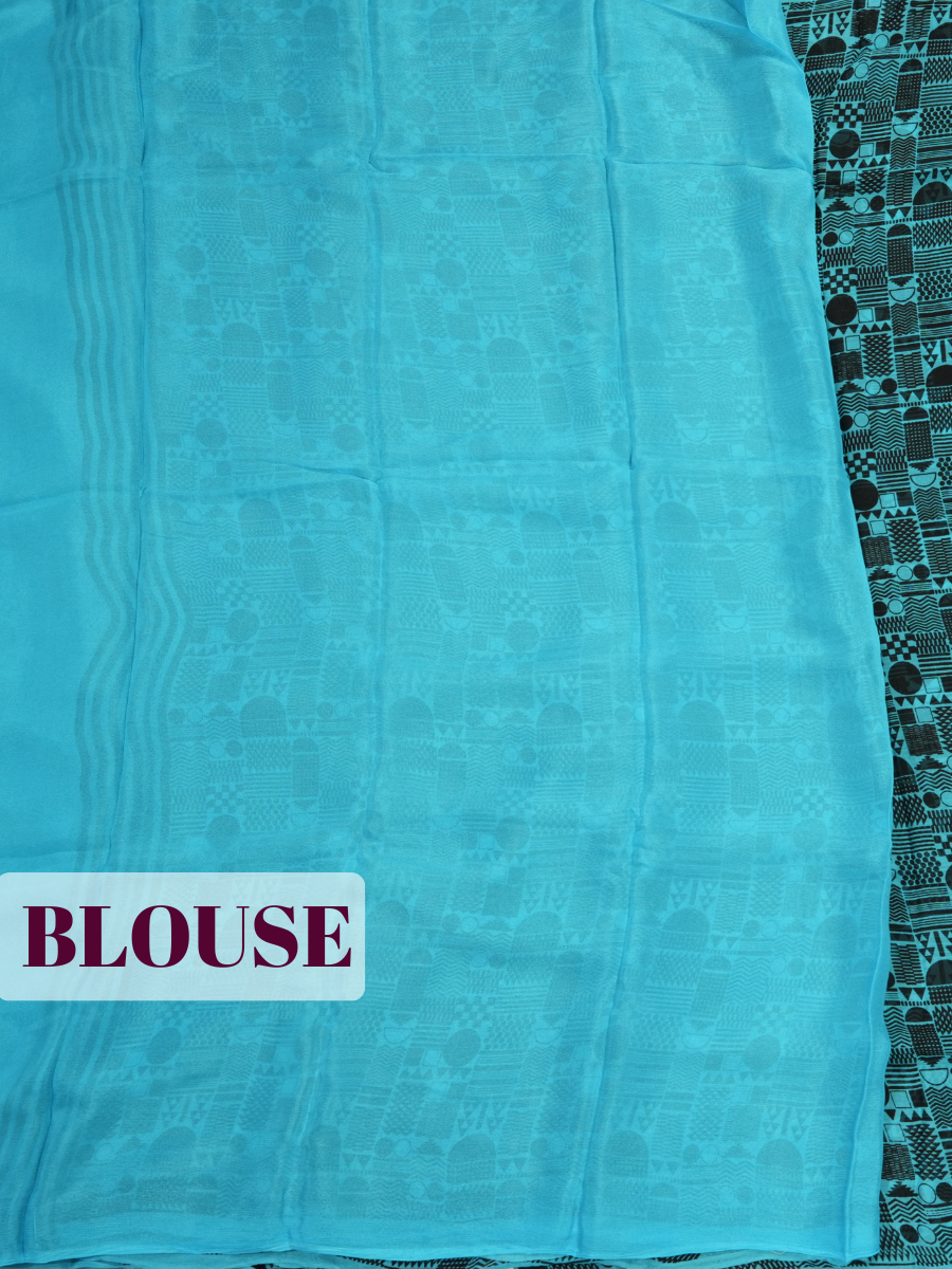 Blue Pure Chiffon Saree with Borderless Design