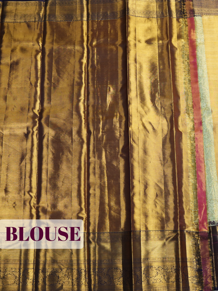 Parrot Green Kanchipuram Saree with Floral Paisley Zari Border