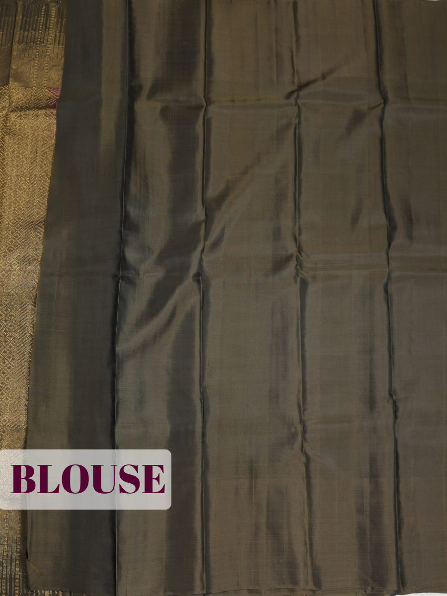 Purple Pure Kanchipuram Saree with Single Flower Motif Striped Border
