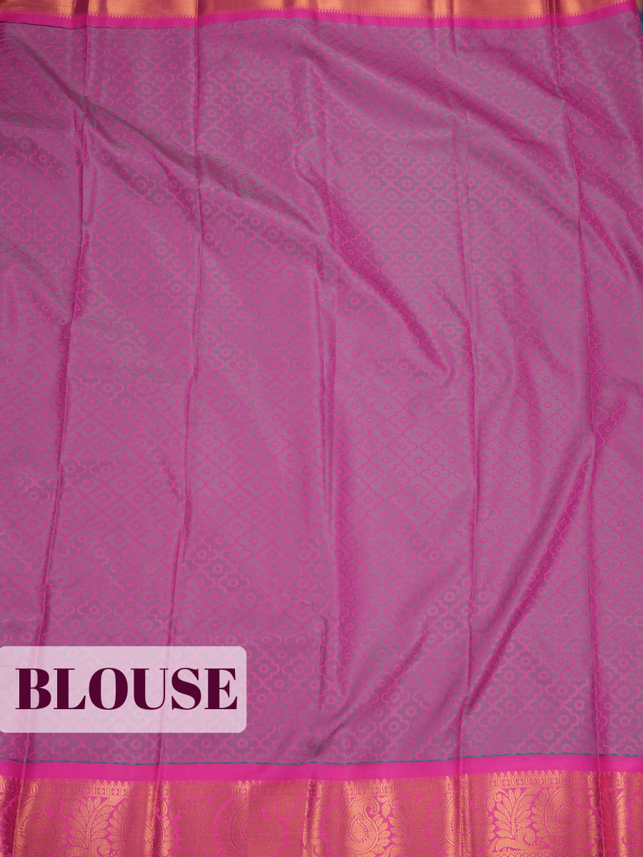 Teal Blue Bangalore Silk Saree with Magenta Floral Zari Pallu