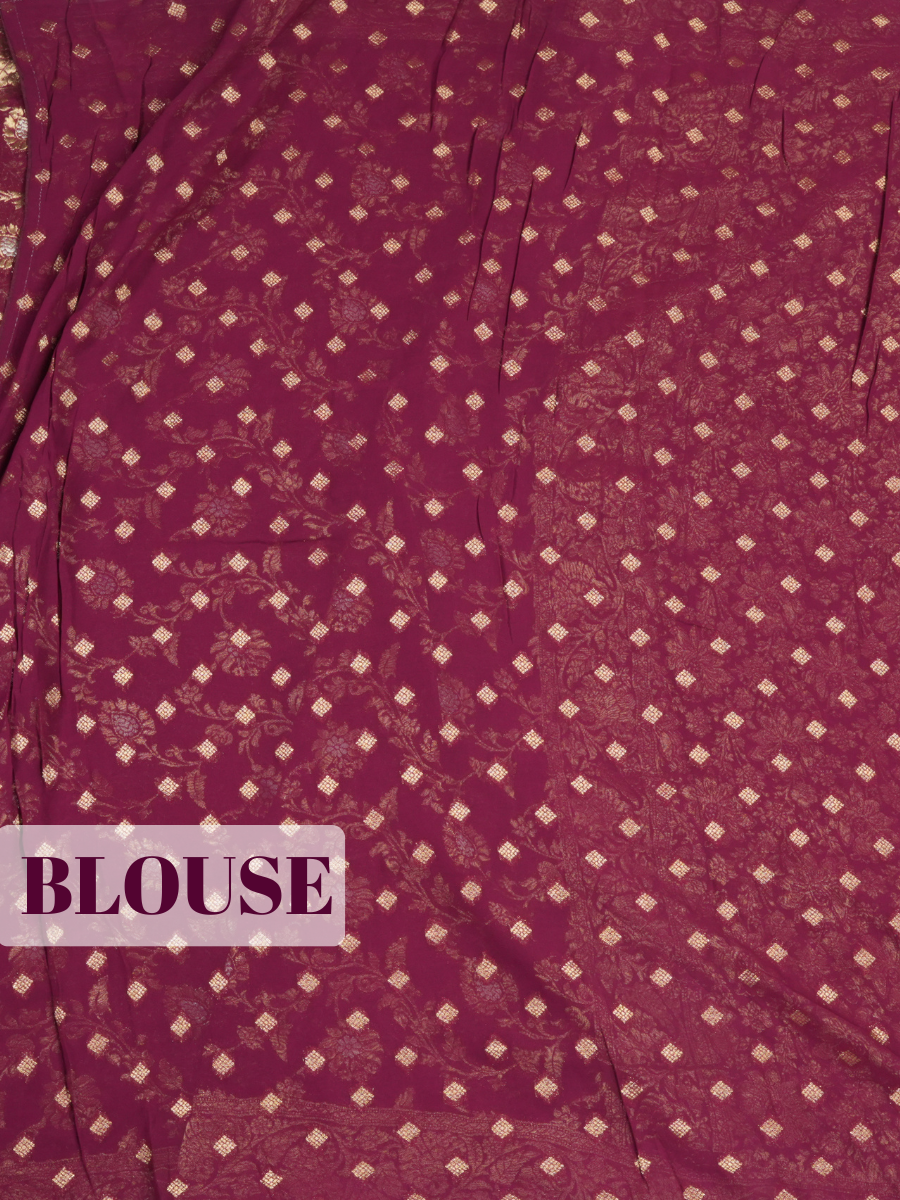 Burgundy Fancy Georgette Saree with Traditional Woven Zari Leaf Border