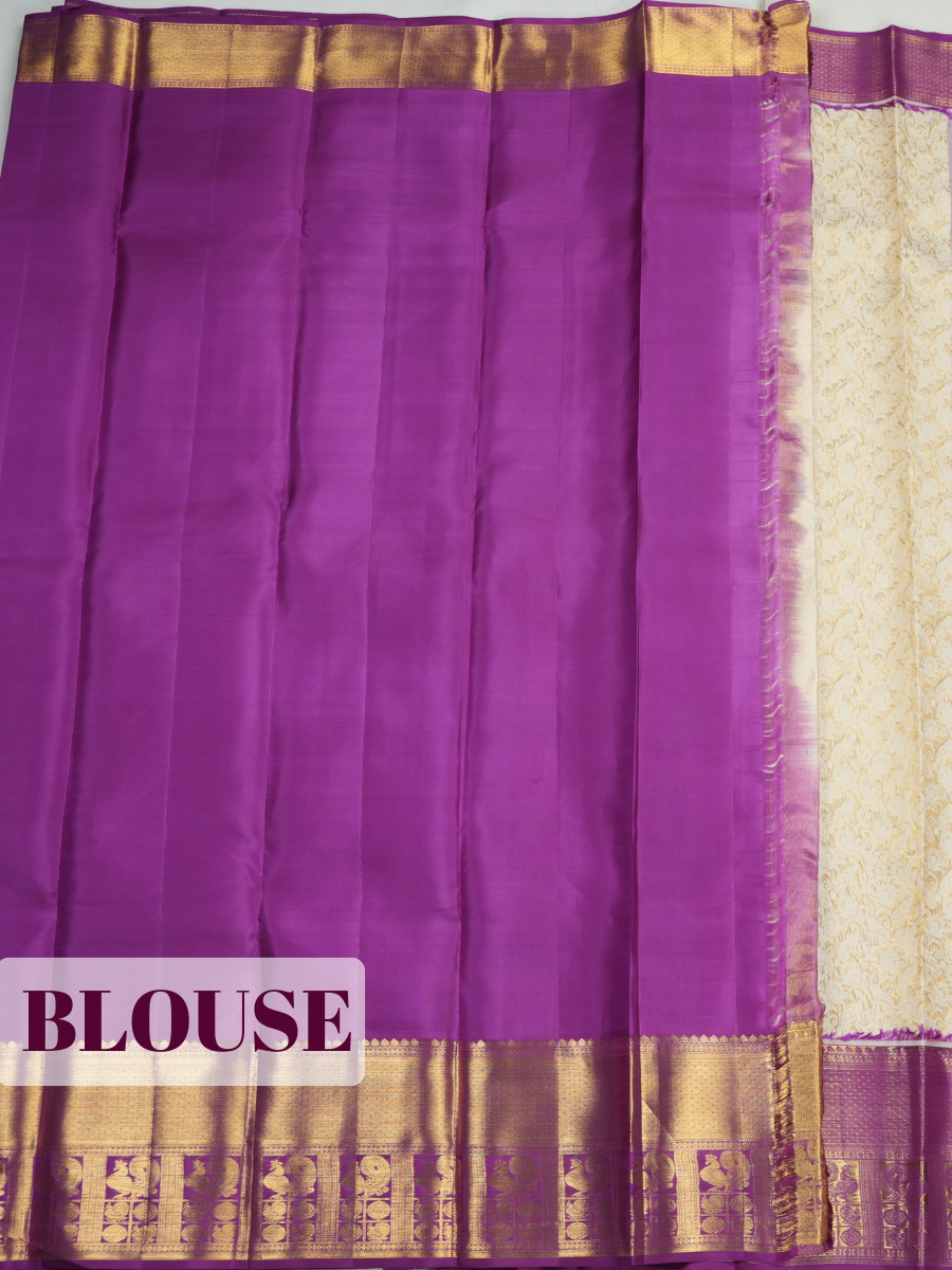 White Pure Kanchivaram Bridal Silk Saree with Floral Brocade