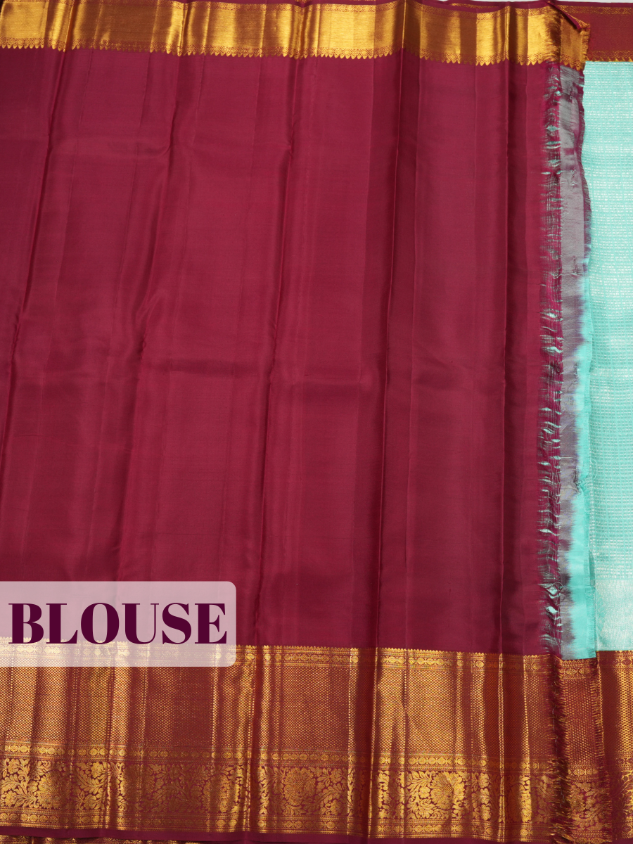 Sky Blue Pure Kanjivaram Bridal Saree with Korvai Zari Diamond Lattice Border