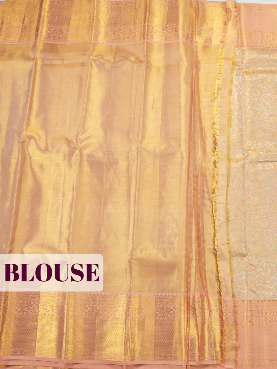 Pink Pure Kanjivaram Tissue Saree with Zari Woven Zigzag and Wavy Leaf Border
