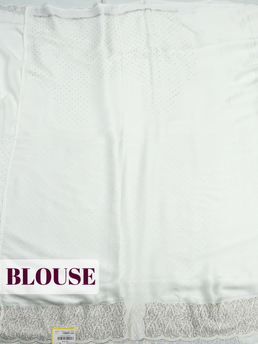 White Fancy Saree with Delicate Stonework and Scalloped Embroidered Border