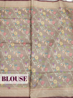 Mocha Brown Semi Tussar Saree with Traditional Kalamkari floral with stripe