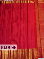 Red Kanchipuram Saree with Paisley and Floral Vine Zari Border