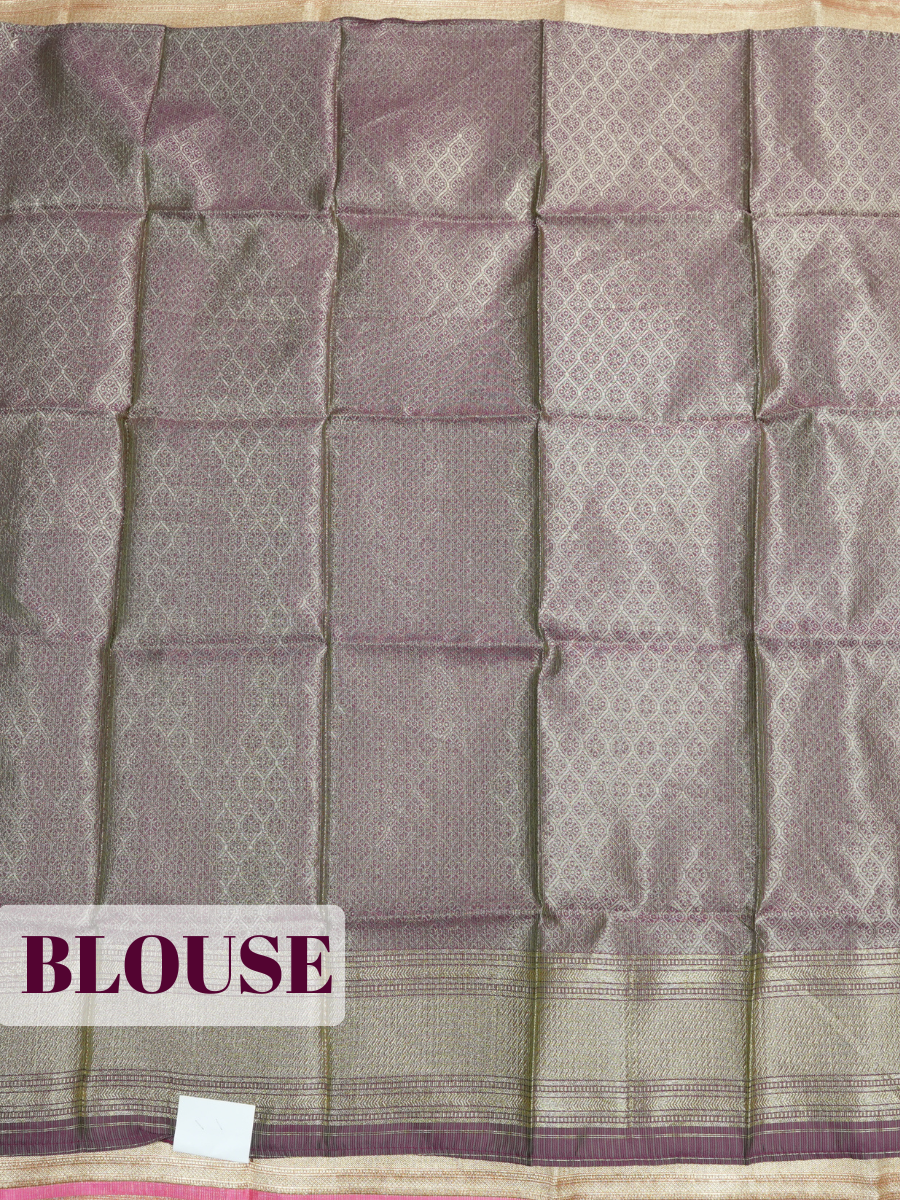Peach Kota Zari Saree with Chevron Zari Border