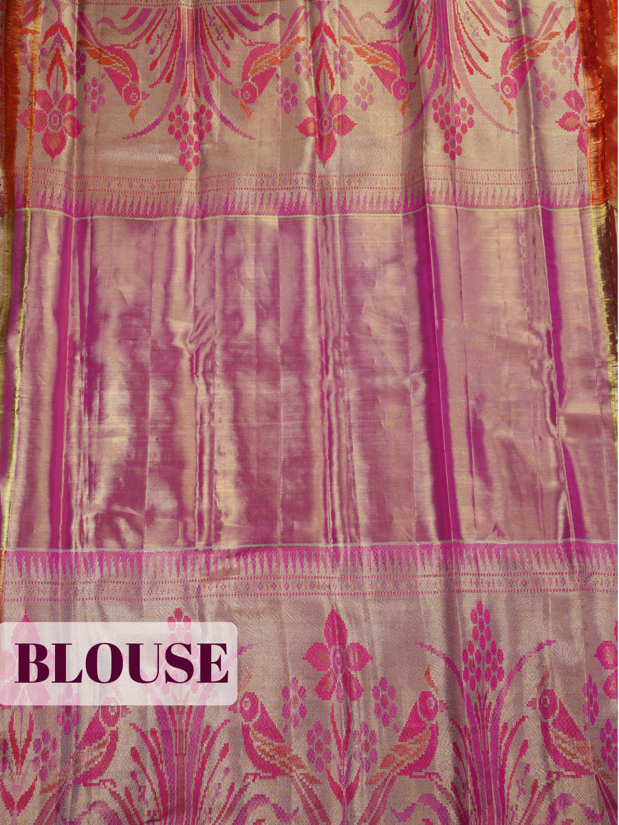Rose Pink Pure Tissue Silk Saree with Floral Zari Weave