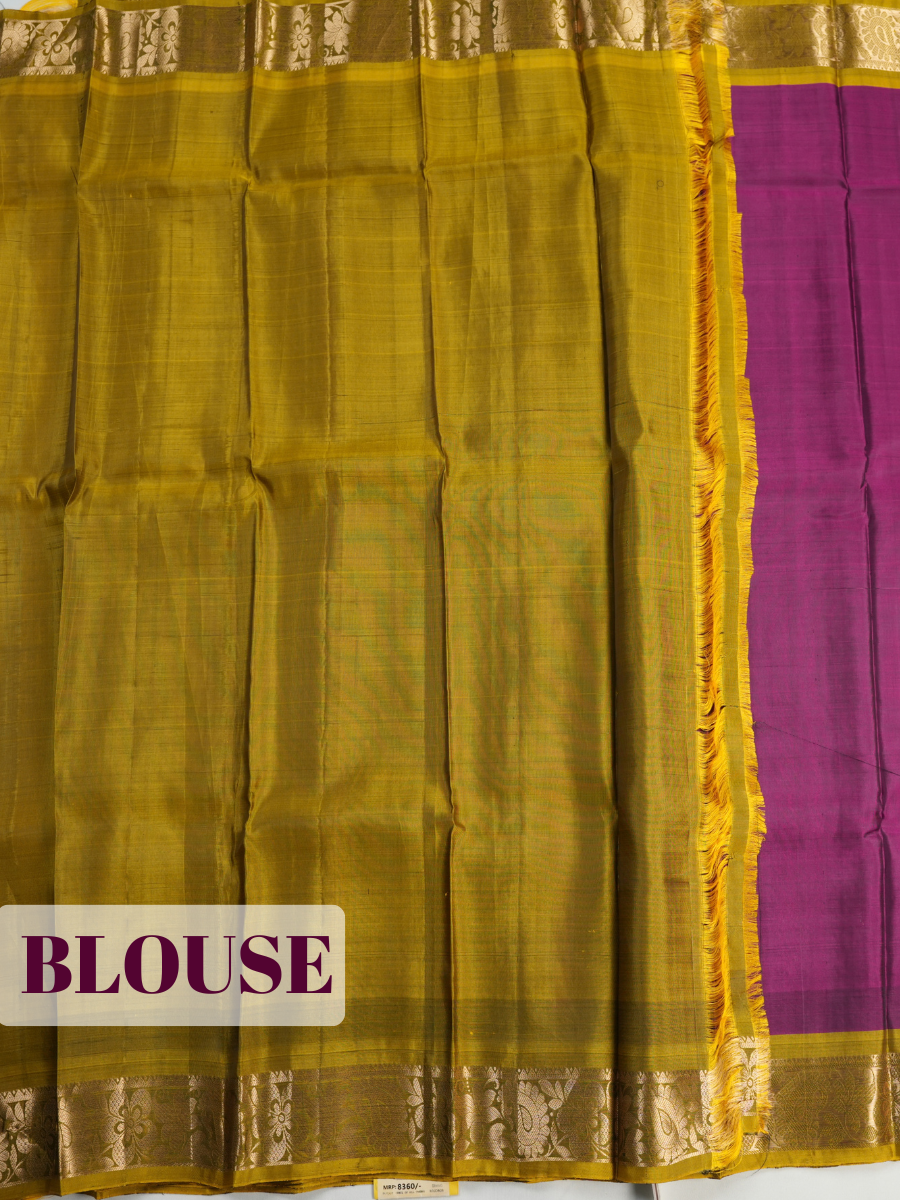Purple Pure Kanchipuram Saree with Broad Floral Leaf Vine Zari Border