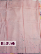 Baby Pink Organza Saree with Floral Print and Picot Trim